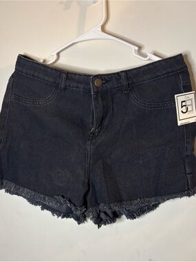 Dark Wash Frayed Hem Women's Denim Shorts